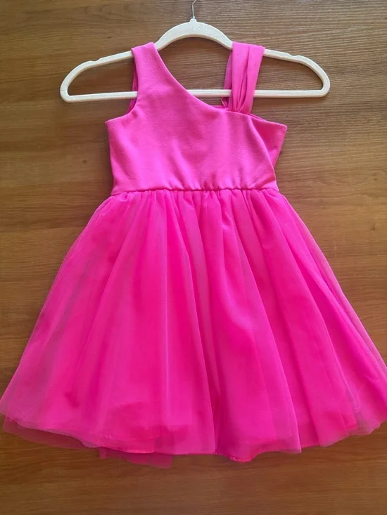 Cat & Jack Hot Pink Sequin One-Shoulder Tulle Dress - Picture 3 of 3